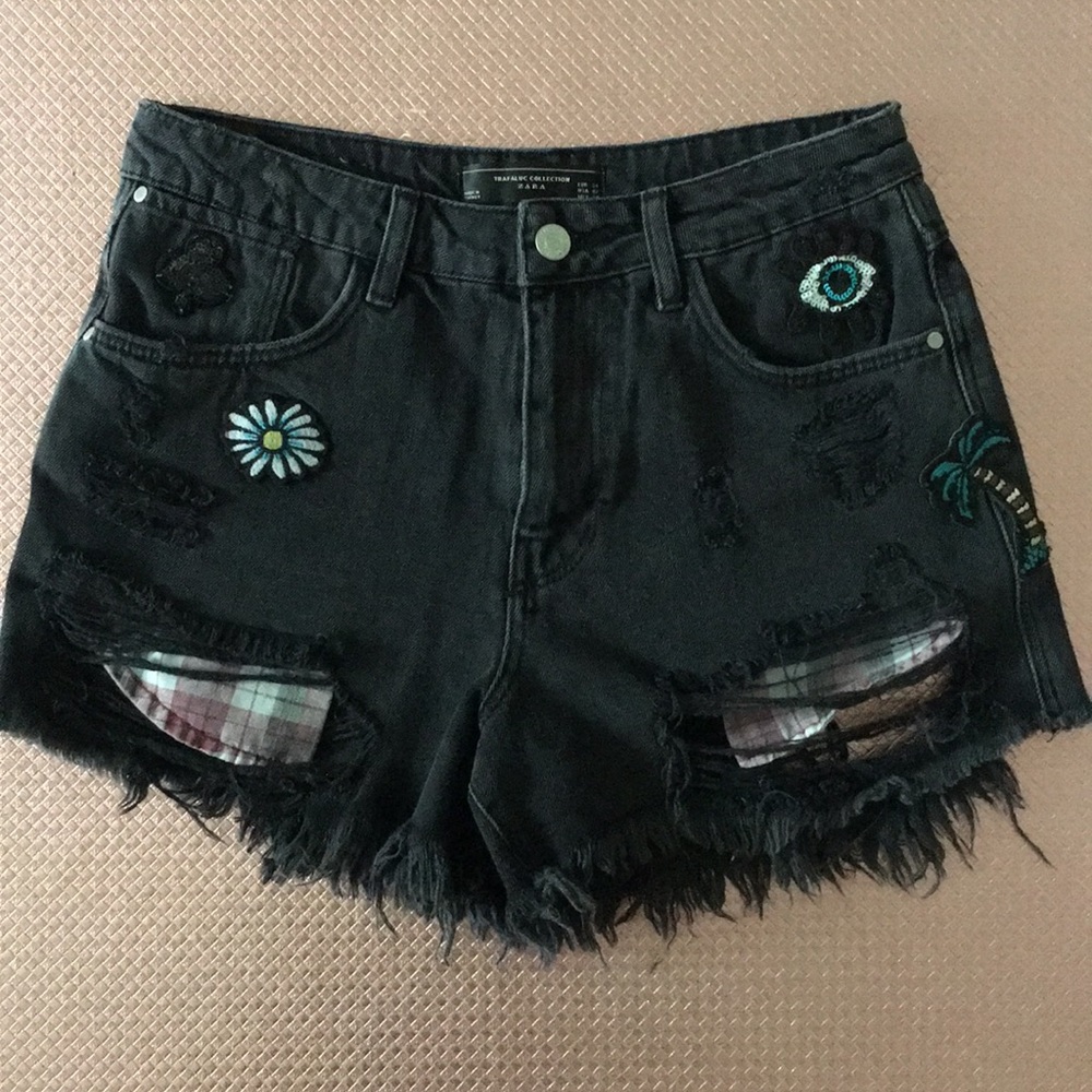 Zara High Waisted Patched Shorts